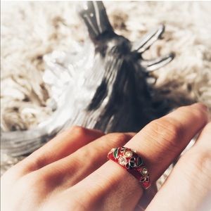 VINTAGE Red Enamel Ring Size 6